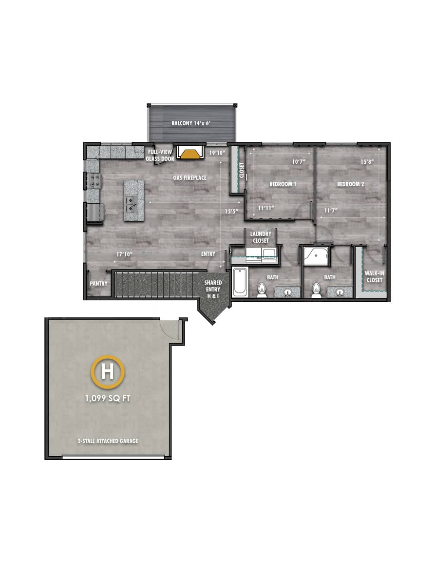 Northline Apartment H - 2 Bedroom 2 Bath, 2nd Floor
